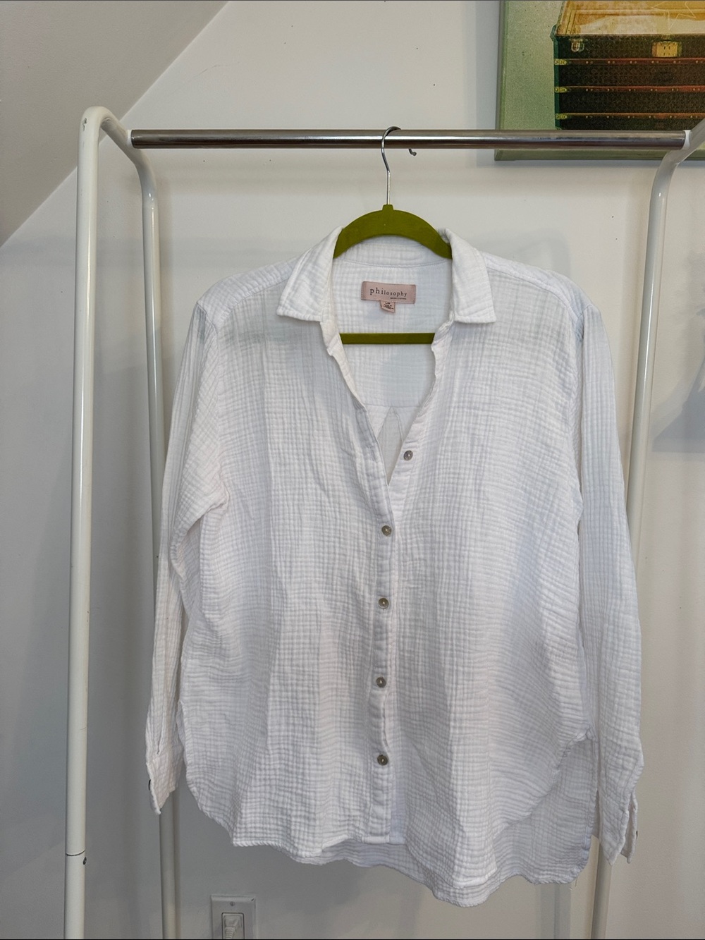 Philosophy White Textured Cotton Gauze Button-Down Shirt size L